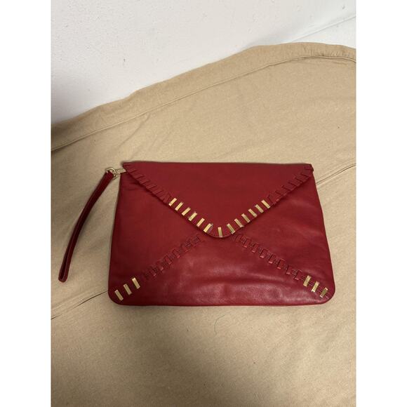Fabiola Pedrazzini Clutch Wristlet Womens One Size Red Leather Envelope Studded - Picture 2 of 10